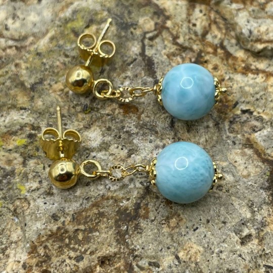 Pendant Earrings with Larimar Spherical