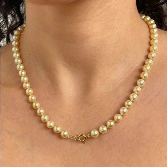 Akoya Gold Round Pearl Necklace