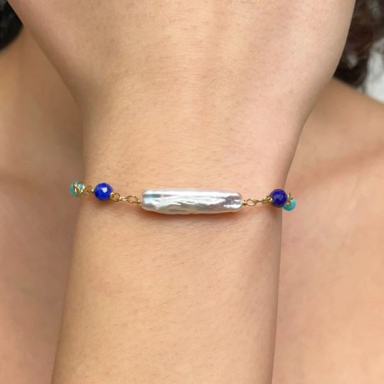 Bracelet Rectangular Pearl, Amazon and Lapis