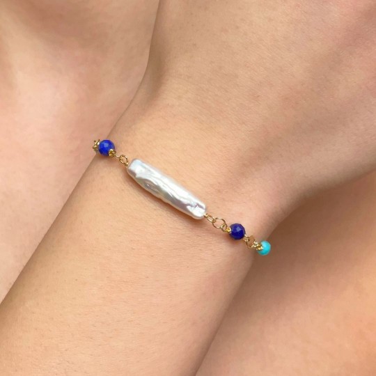 Bracelet Rectangular Pearl, Amazon and Lapis